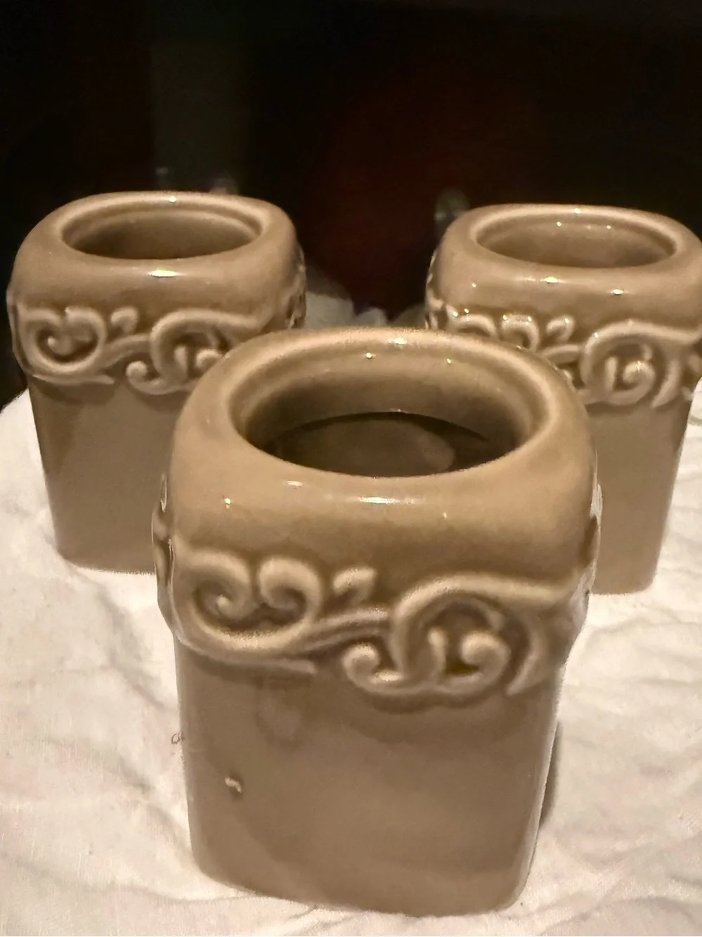 Set of 3 Drake Design Food Safe Ceramic Holders – Taupe